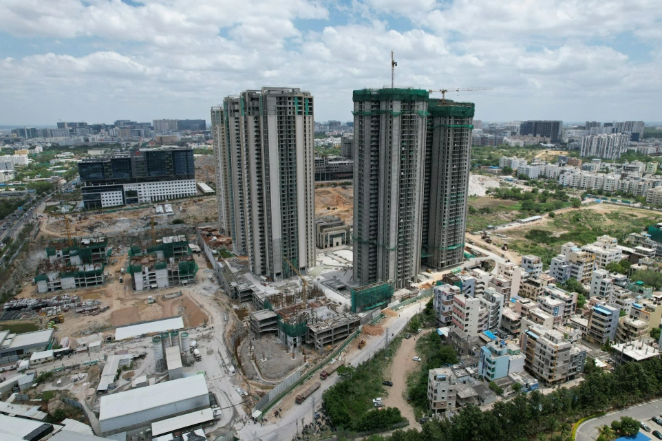 an aerial view of a construction site in a city